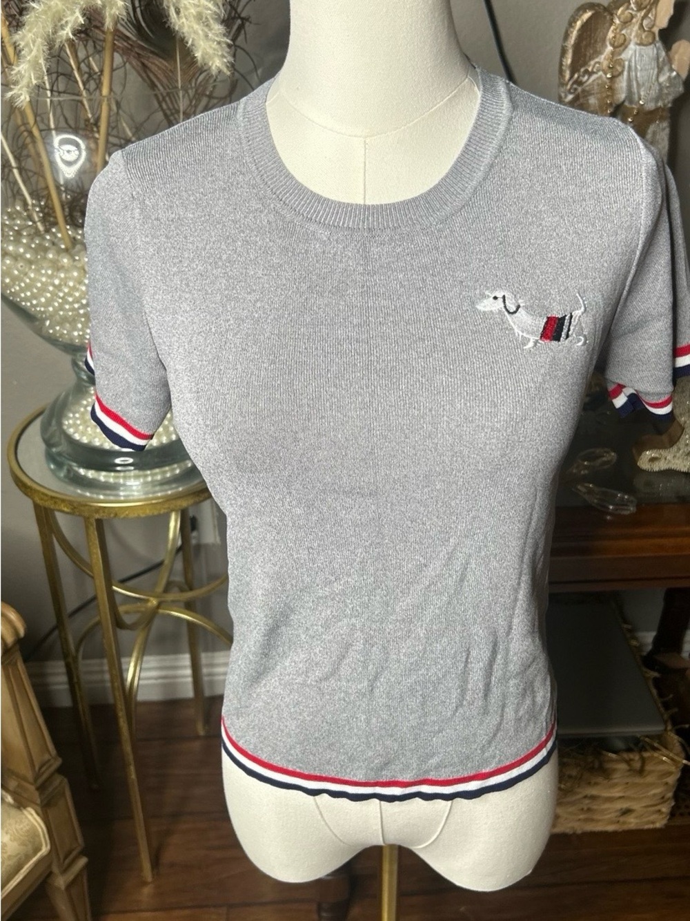 THOM BROWN LUXURY MERINO WOOL CREWNECK PREPPY SWEATER WITH HECTOR THE DOG